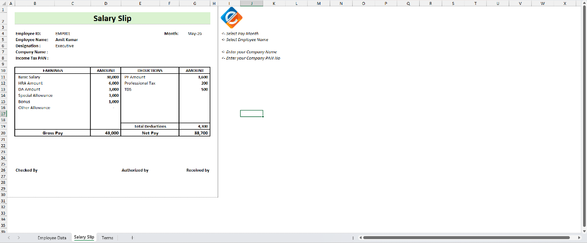 Salary Slip Generator in Excel | Automatic Payroll Template | Print Ready
